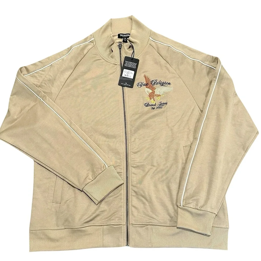 NWT True Religion Embroidered Golden State Track Jacket Travertine Tan Mens XL